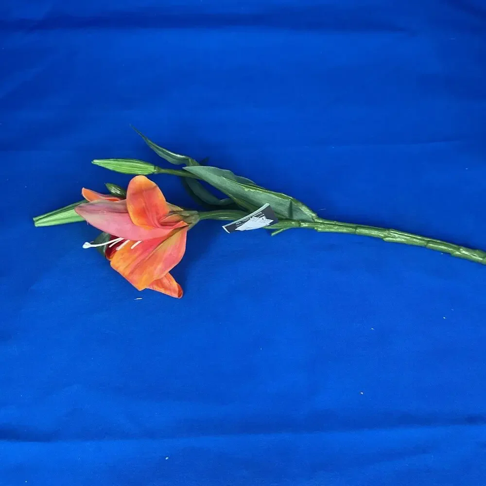Realistic Artificial Coral Orange Lily Spray - Faux Floral Stem